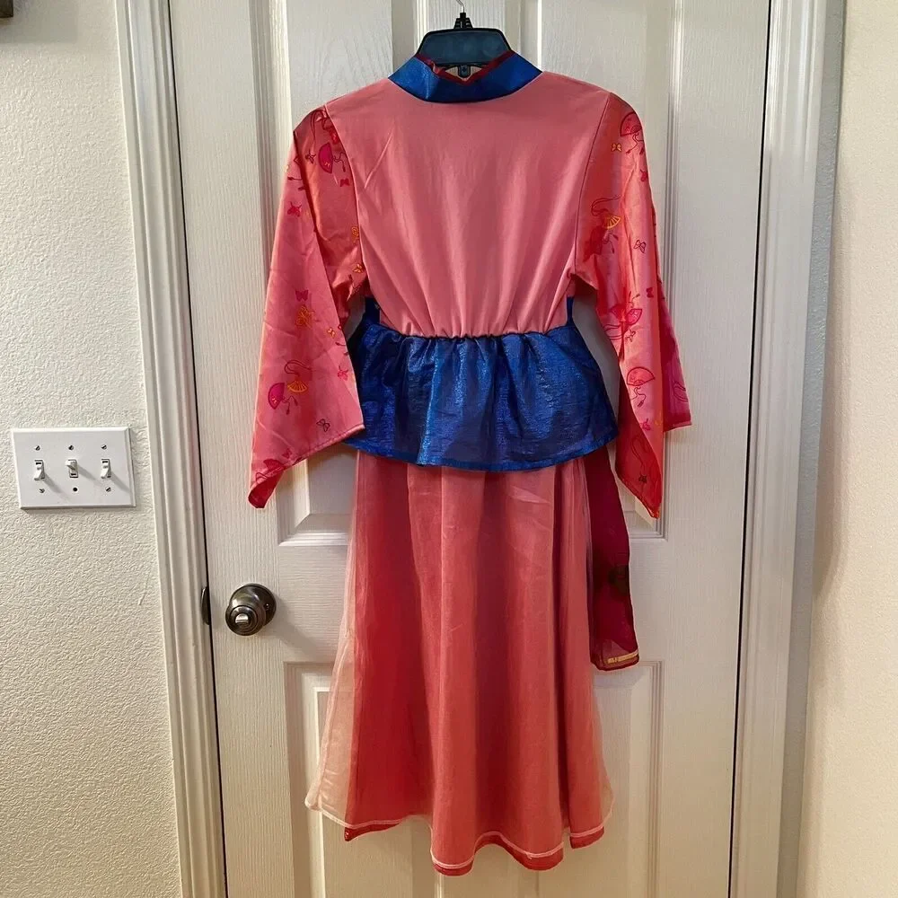 Disney Store Mulan Costume Dress Pink Red Blue Halloween Girls Size 7-8
